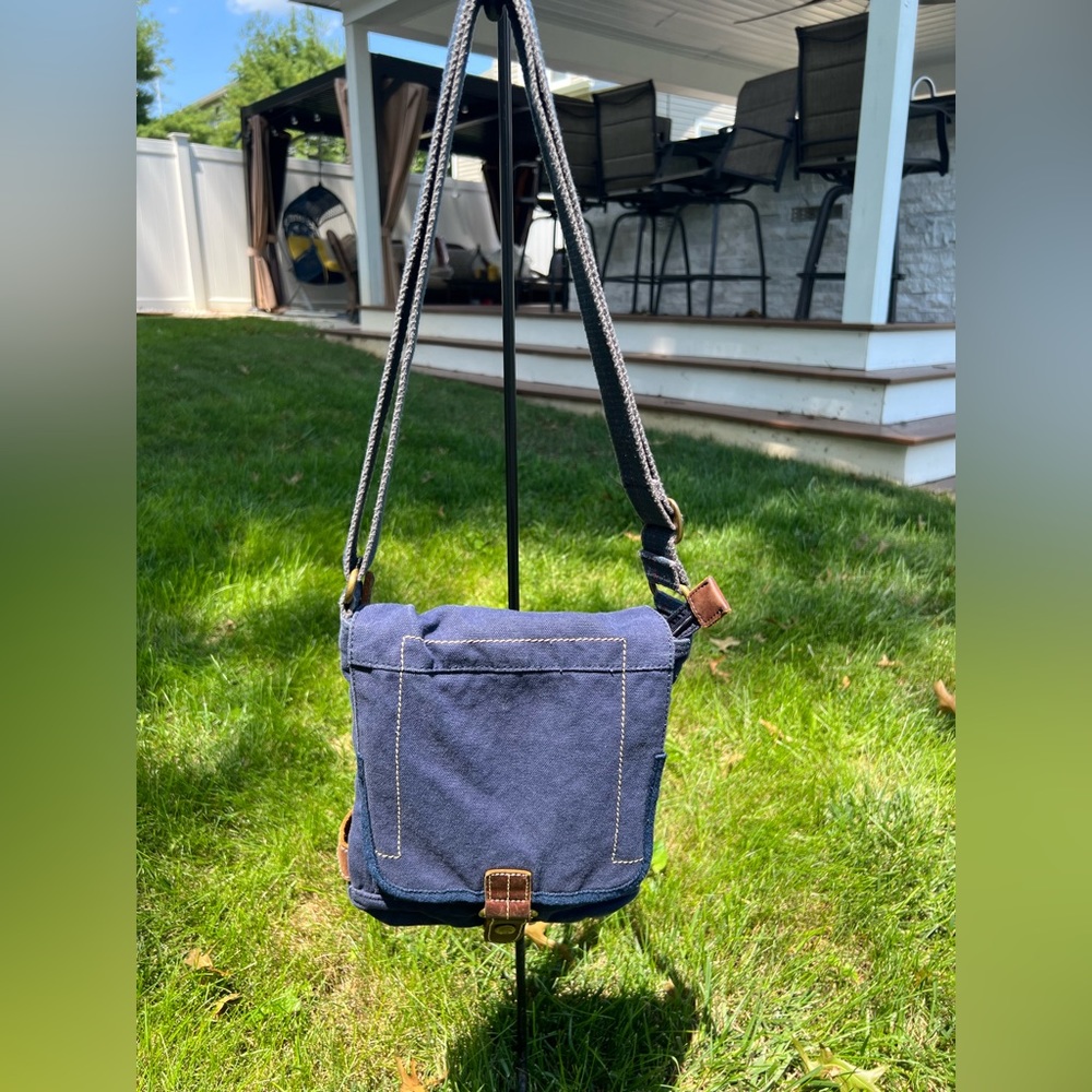 TSD brand Jean crossbody bag with chocolate brown leather accents